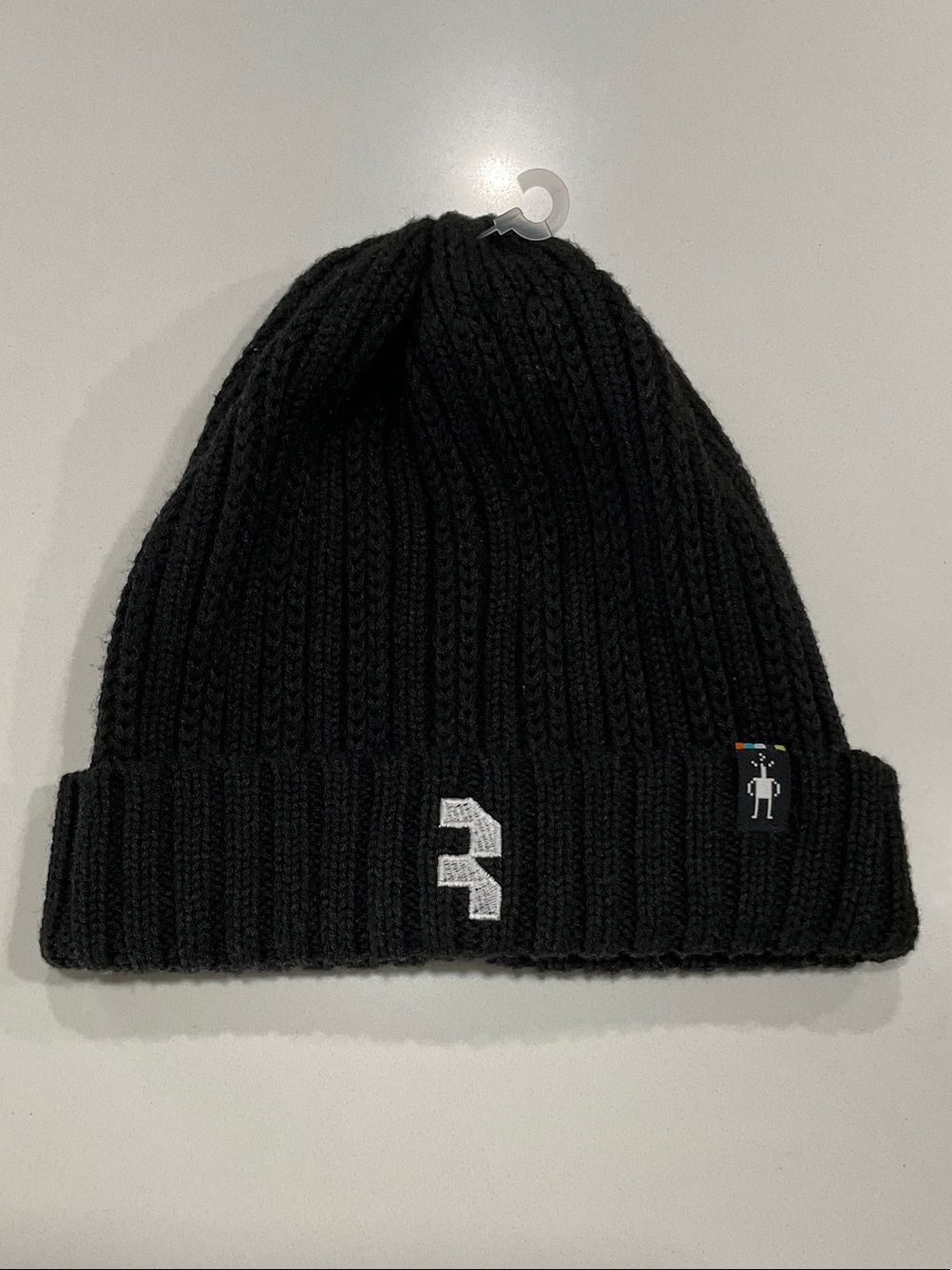 Smartwool Black Ribbed Cuffed Beanie with White Logo